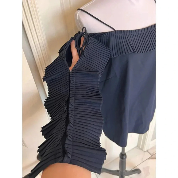 A.Z.I. New York navy blue cold shoulder ruffle spaghetti strap blouse small - Picture 2 of 11